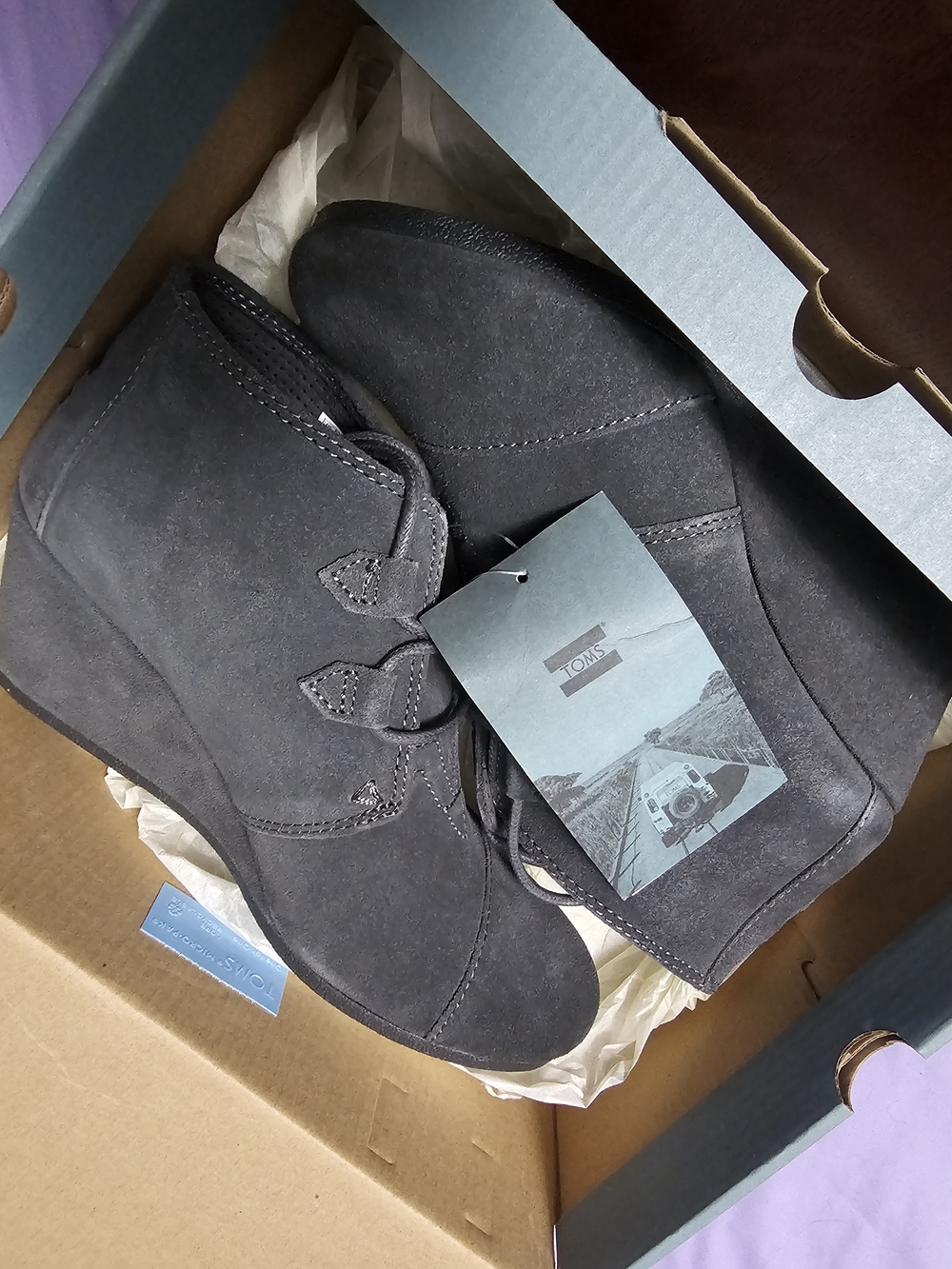 Toms Grey Suede Lace-Up Wedge Ankle Boots